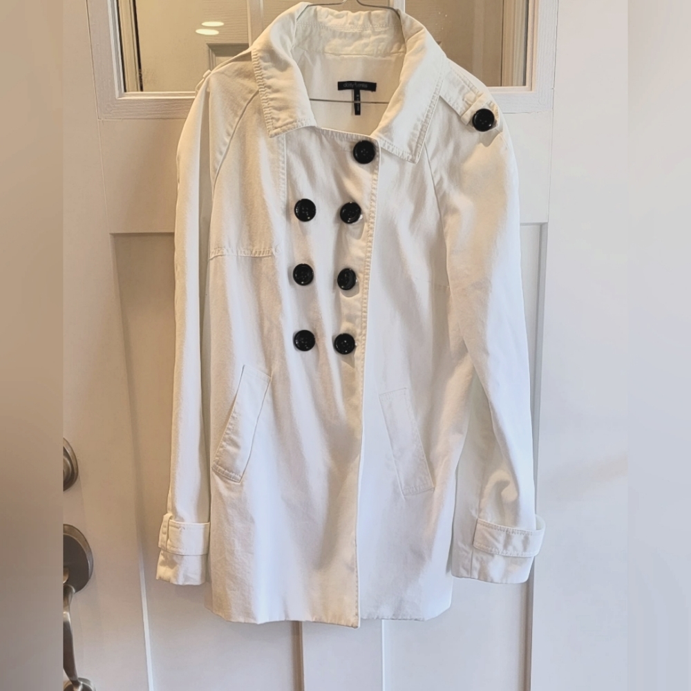 Womens Daisy Fuentes Stylish White Trench Coat Sz M